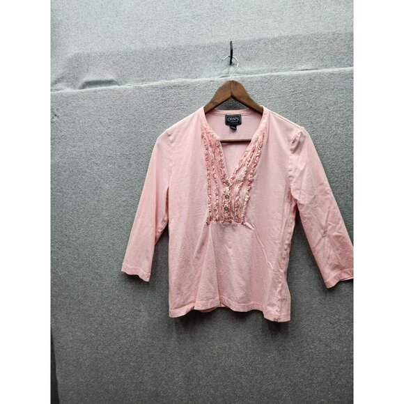 Chaps Classics Pink Womens 3/4 Sleeve Cotton Blouse With Embroidered Front Detai - Picture 2 of 4